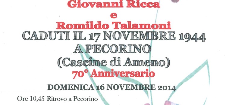 16/11 – Ricordo dei partigiani Giovanni Ricca e Romildo Talamoni